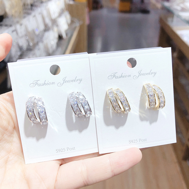 东大门超闪S925银针圆圈耳环女微镶锆石韩国气质小清新耳钉女饰品