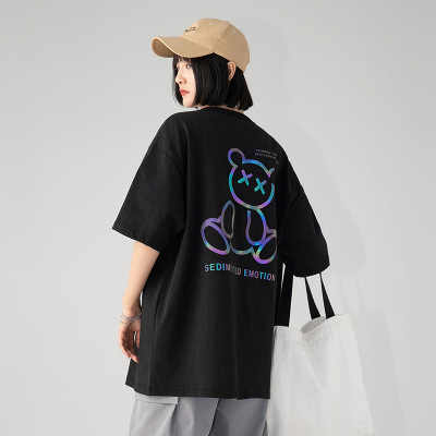 Featured Products 2021 Spring and Summer New Couple T-shirt Women's Loose Colorful Bear Reflective Short Sleeve T-shirt