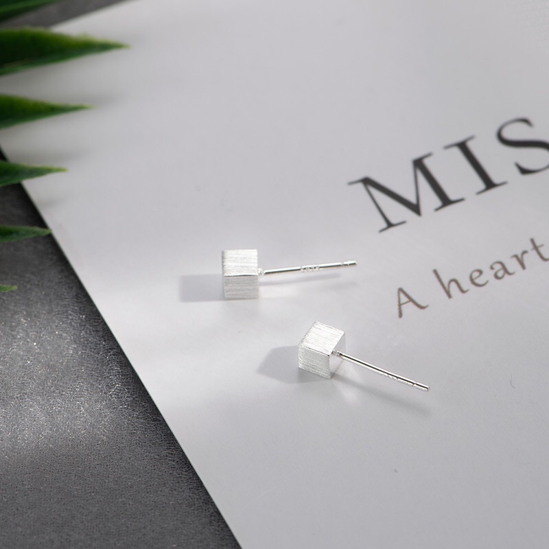 925纯银方块拉丝简约百搭极简男女耳钉