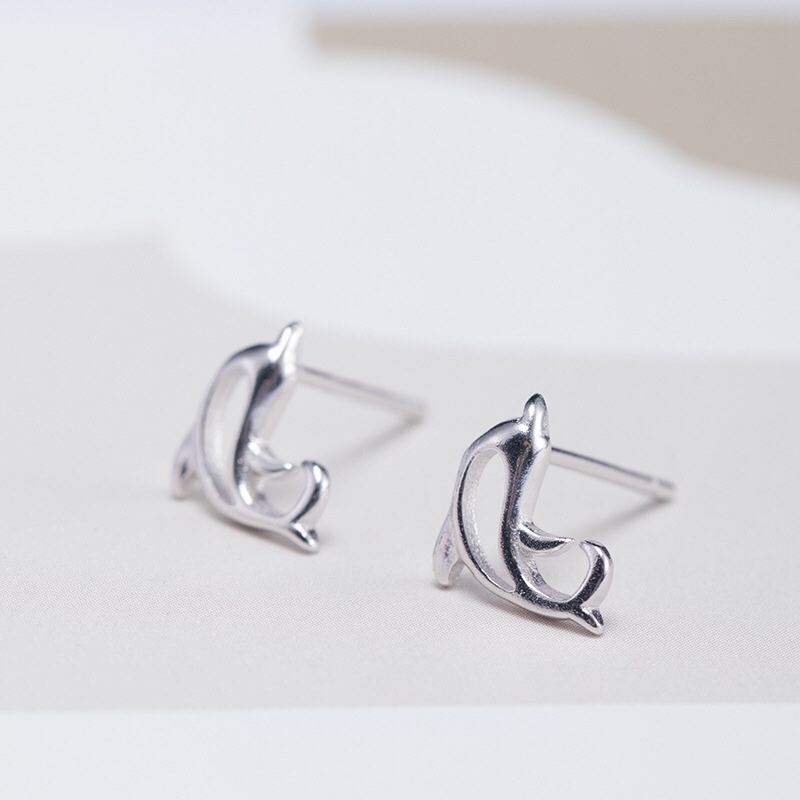 925银镂空海豚尾巴耳钉女夏季小清新百搭时尚耳钉