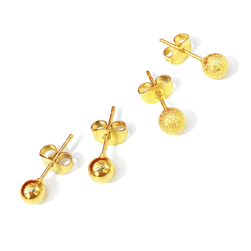 沙金小球豆豆耳钉女传承光珠磨砂批发黄铜镀金999真仿黄金色厂家