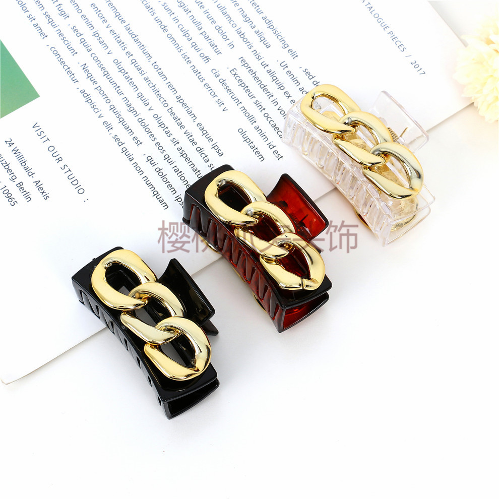 优雅网红后脑勺链条法式头发抓夹大号气质鲨鱼夹盘发夹