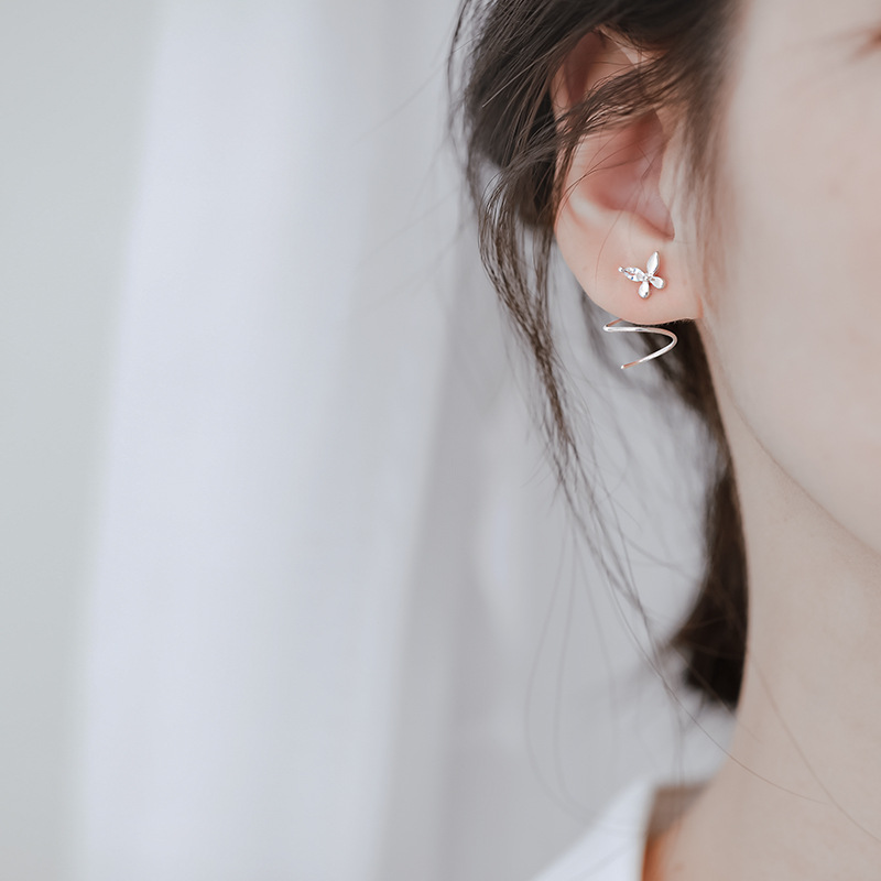 s925银针蝴蝶流苏耳钉甜美森系简约百搭