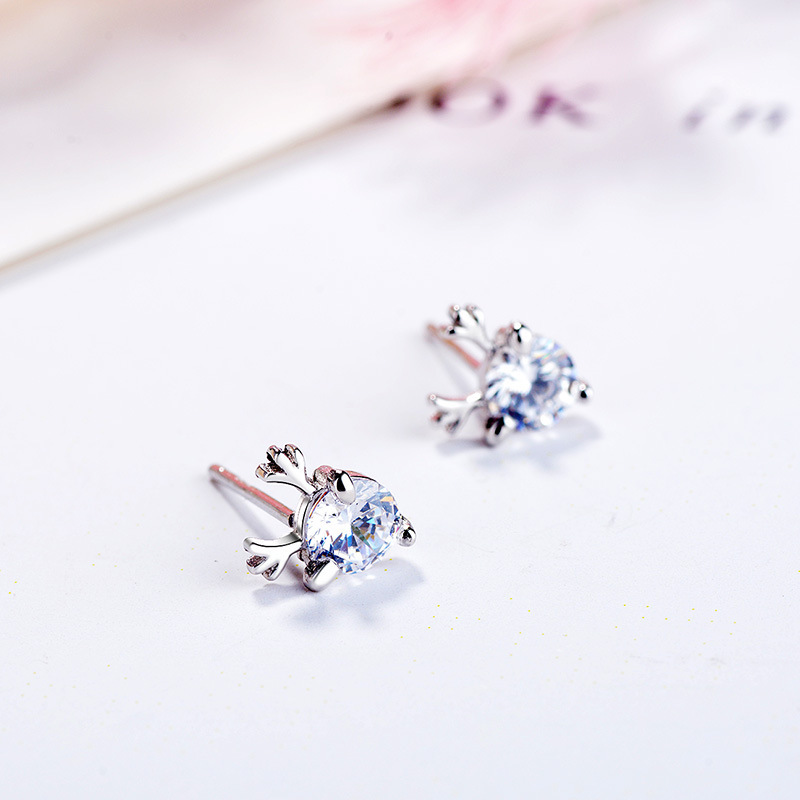 925银针鹿角耳钉个性女气质韩国百搭耳环简约小巧耳钉