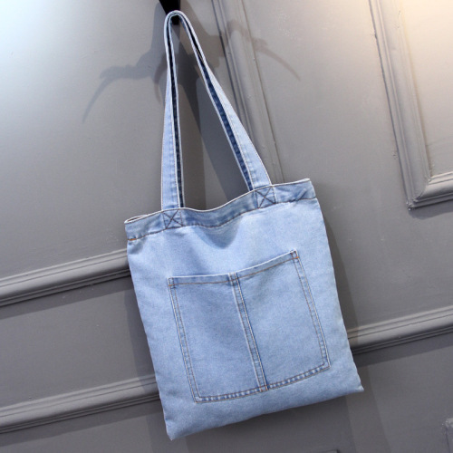 Cross-Border Korean Style Simple Solid Color Denim Bag Shoulder Bag Women‘s Jean Bag Shoulder Bag