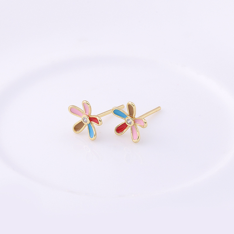 925银针滴油糖果色花朵耳钉简约小巧清新甜美可爱彩色少女耳钉