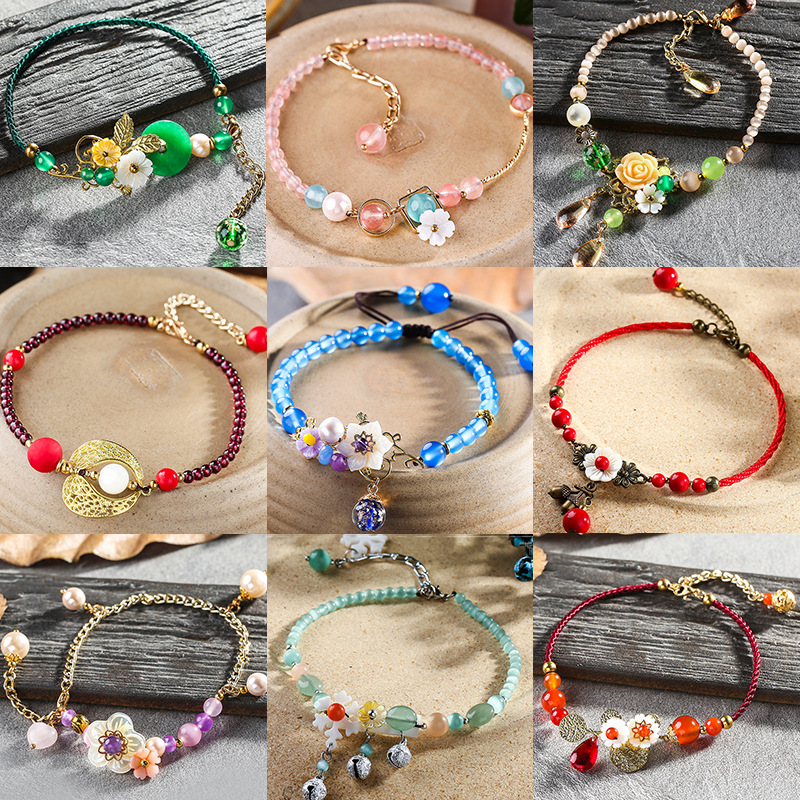 民族风脚链女学生珍珠玛瑙古风足链手工编织创意百搭复古脚饰批发