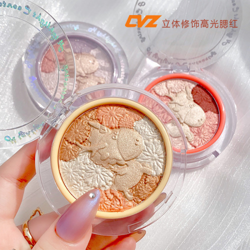 cvz unicorn highlight blush integrated plate natural nude makeup repair nose shadow shadow women‘s face brightening three-in-one