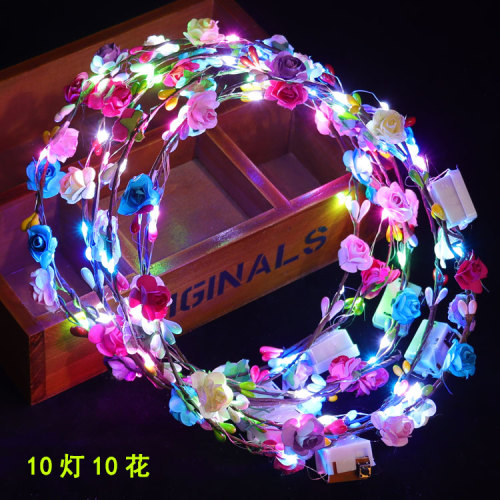 Luminous Garland with Lights Colorful Flash Garland Ten Lights Ten Flowers Headband Headband Luminous Toys Scenic Spot Night Market Hot Sale