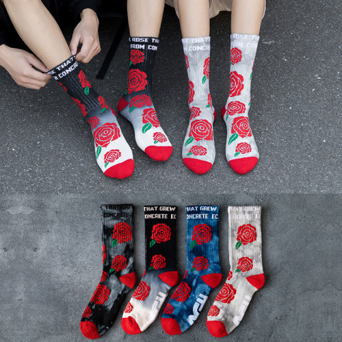 autumn and winter tie-dyed terry socks ins street personality socks couple sports mid-calf women‘s socks high skateboard men‘s socks