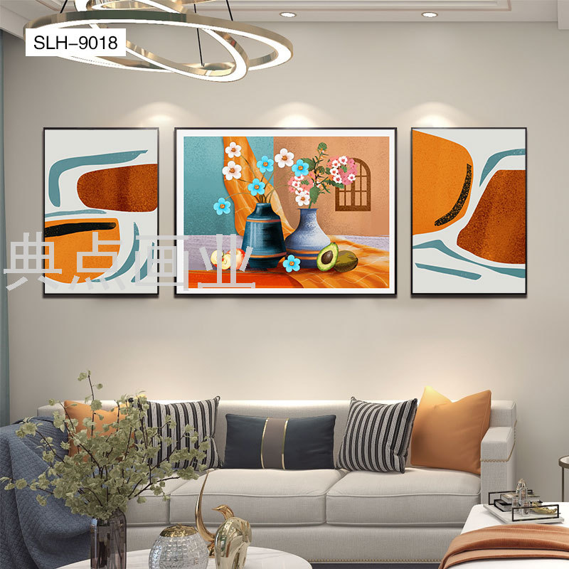 现代温馨居家走廊客厅三联水晶装饰画文艺清新酒店壁饰装饰画