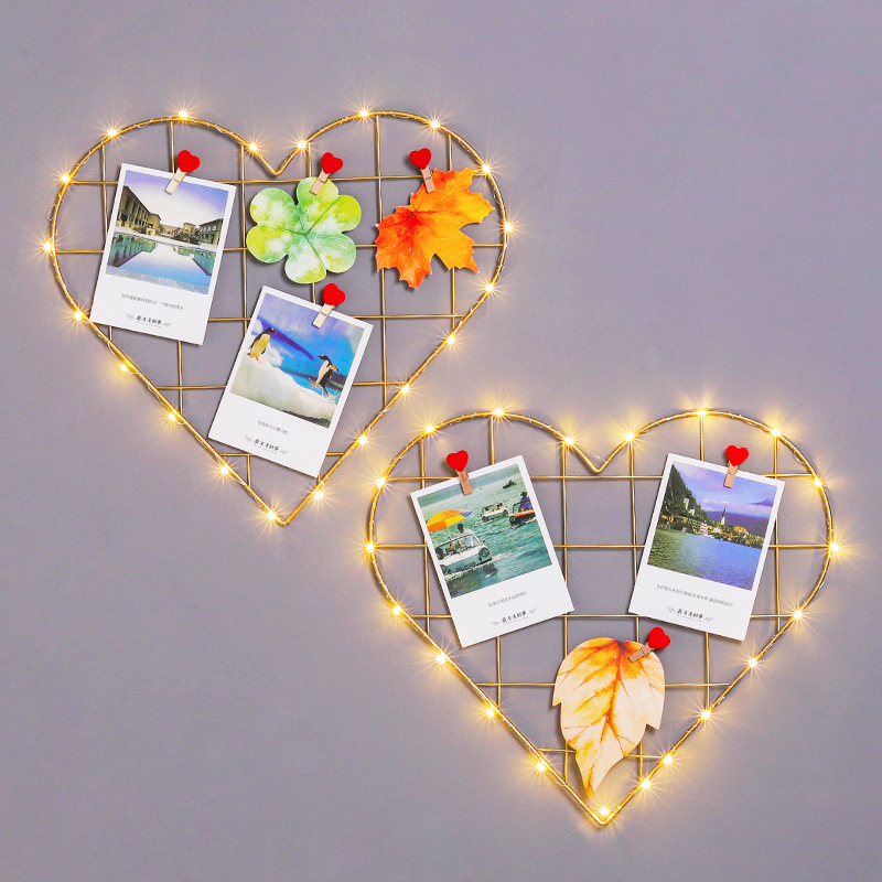 铁艺爱心网格照片墙家居装饰悬挂相片铁架客厅装饰工艺品夹相片