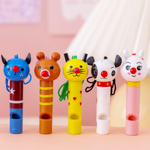 Creative Cartoon Cute Children‘s Wooden Whistle Infant Early Education Musical Instrument Toys Keychain Small Pendant Prize