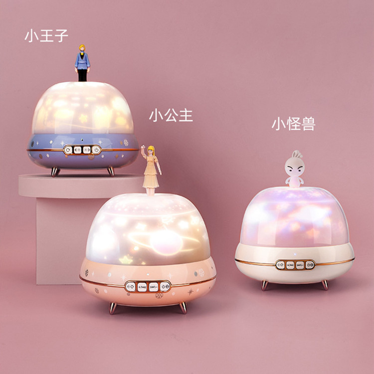 创意新款浪漫公仔旋转梦幻投影灯儿童节卧室星光满天星蓝牙台灯