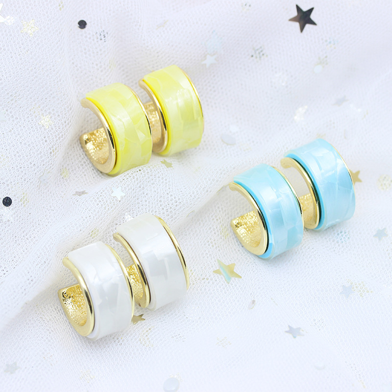 韩国东大门电镀真金耳环树脂彩色裂纹耳钉女 几何圆圈c形新款耳饰