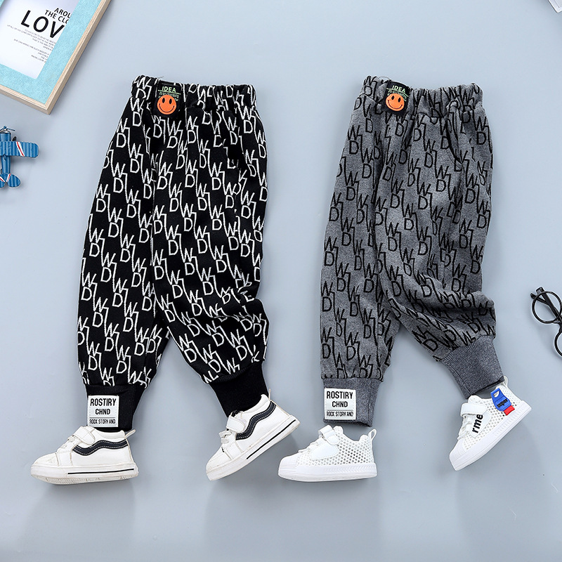 男童裤子2021年春装新款儿童男孩潮流字母童装休闲运动裤洋气长裤