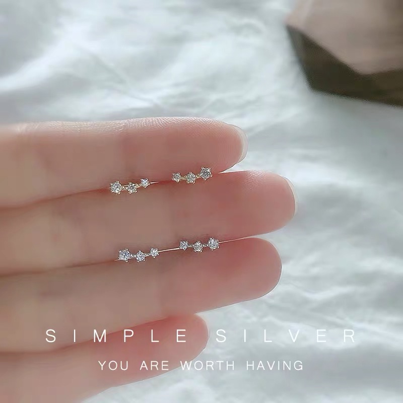 s925纯银迷你小排钻星星耳钉女18k金简约上班族百搭耳饰防过