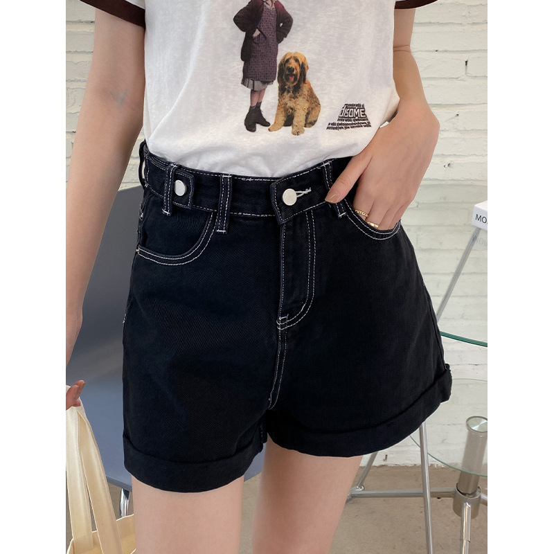 薇颂 高腰牛仔短裤女夏2021新款韩版直筒宽松显瘦阔腿a字短裤女