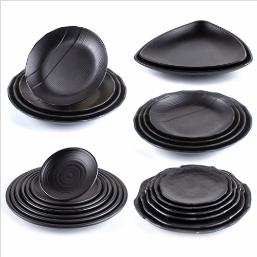 melamine tableware frosted disc shallow plate flat plate black western plate imitation porcelain tableware wholesale