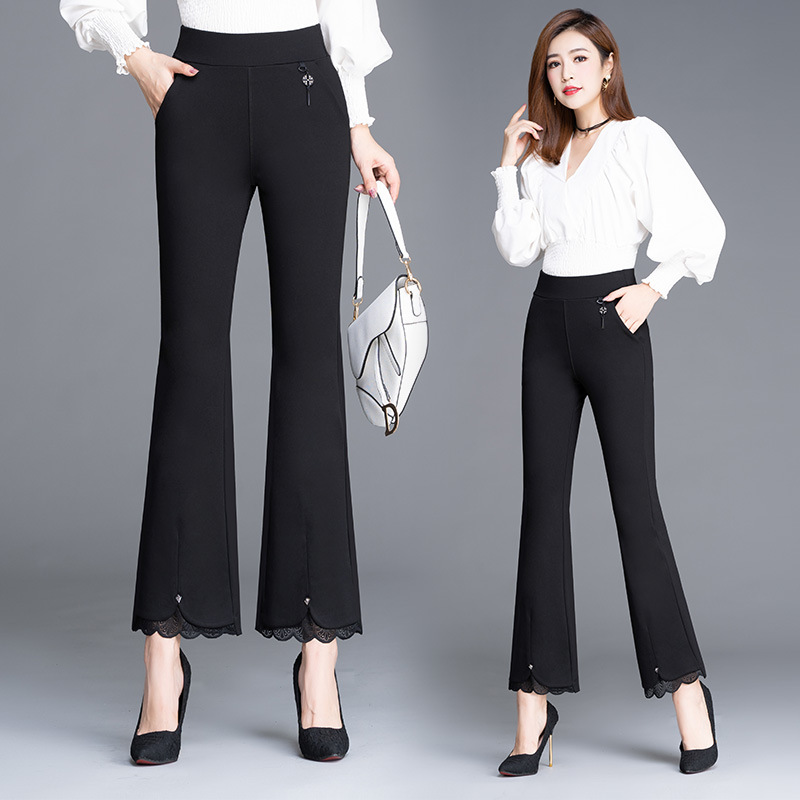 黑色微喇裤女2020秋季高腰休闲裤大码垂感中年妈妈装显瘦百搭长裤