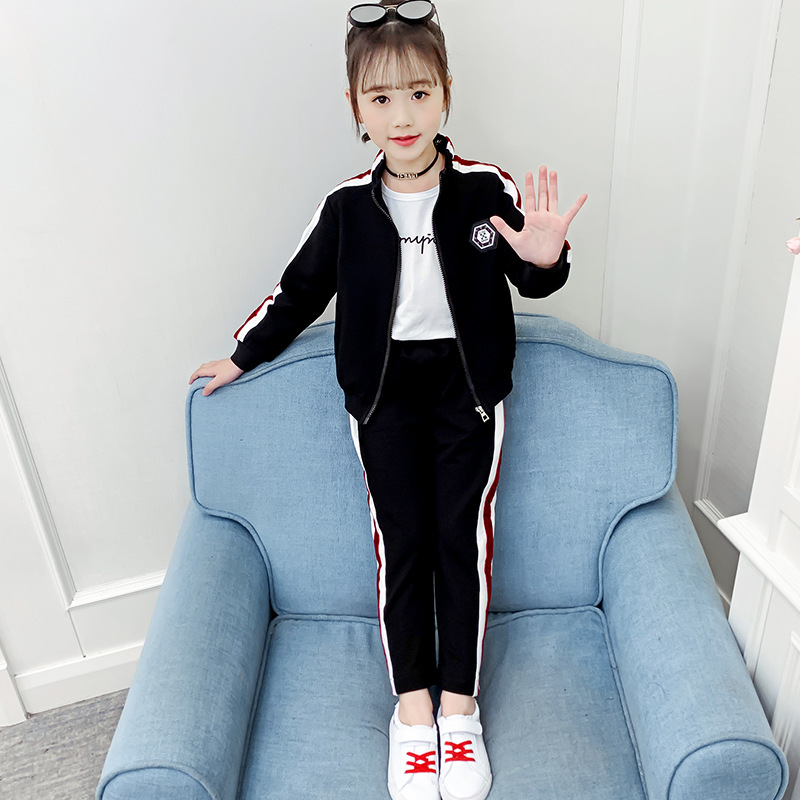 童装女童秋装套装2020新款韩版中大童织带运动休闲三件套厂家直销