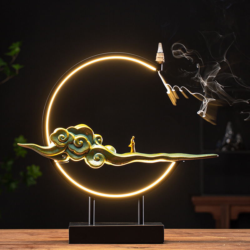 2021芸亭工艺带灯禅意摆件香炉盘香倒流香安全包装