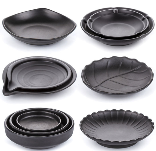 melamine tableware black irregular disc leaf plate creative dish 100% melamine plate