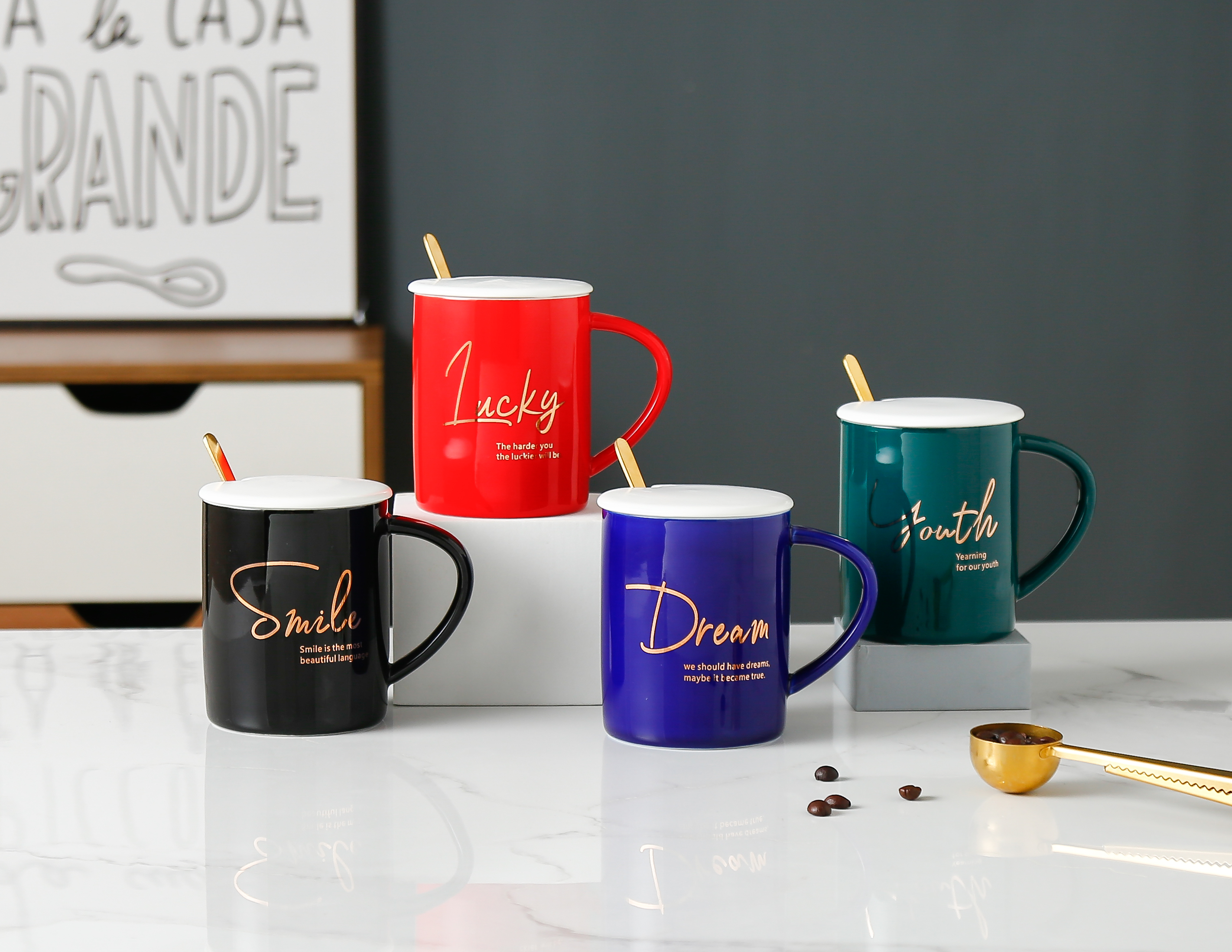 欧式ins简约浮雕线条咖啡杯 陶瓷马克杯 办公杯商务礼品定制