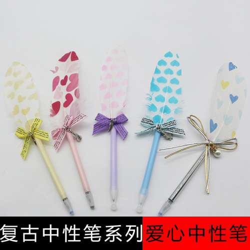 Love Feather Gel Pen Retro Simple Feather Customizable Pattern Pen Holder Logo Ballpoint Pen Creative Feather