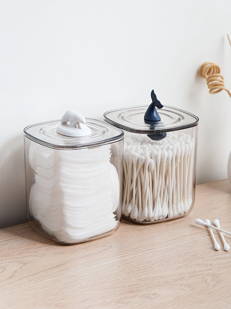 桌面化妆棉收纳盒带盖口红盒女生宿舍梳妆台透明耳环棉签盒