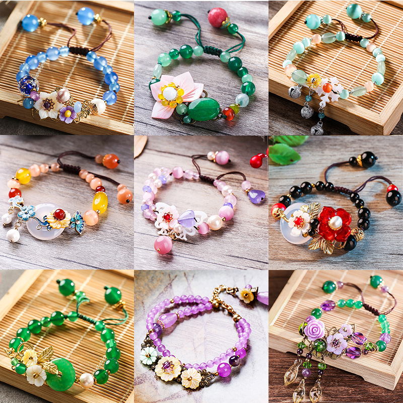 民族风玉石手链女玛瑙琉璃手串原创时尚甜美气质手饰爆款特价批发