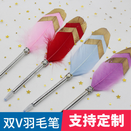 Blue Peacock Factory Direct Double V Feather Gel Pen series Pen Head Can Be Replaced Retro Signature Writing Can Be Customized