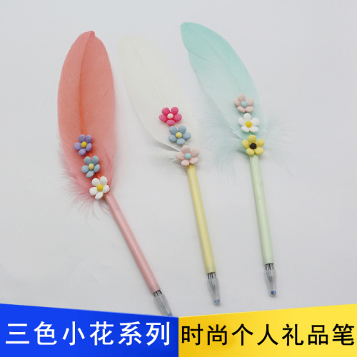 Three-Color Small Flower Feather Series Blue Peacock Personal Gift Pen Writing Customizable Customizable Logo Feather Printing