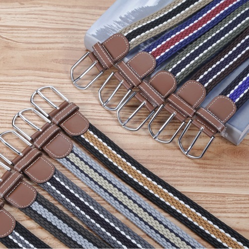 Linear Flower Woven Belt Men‘s Elastic Belt Unisex Canvas Belt Pin Buckle Belt