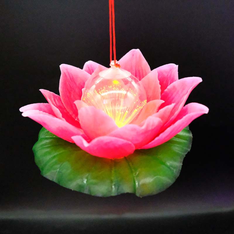 手提式莲花灯 七彩灯光纤莲花灯 汉服古风手提装饰莲花灯摄影道具