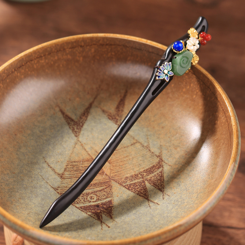 民族风发簪diy手工古装服饰饰品发簪女式新品黑檀木发簪一件代发