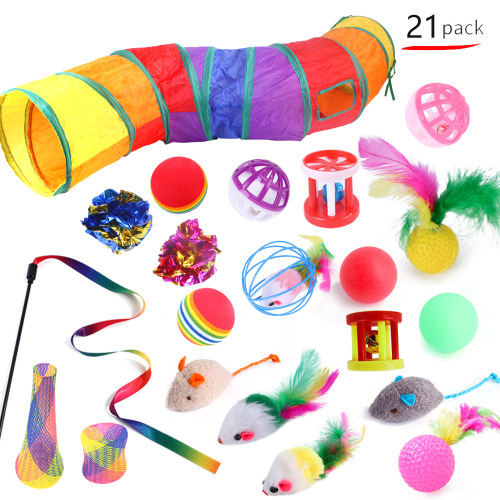 Cross-Border Cat Toy Pet Toy Combination Set Cat Cat Teaser Rainbow Tunnel Cat-Related Products 21-Piece Set