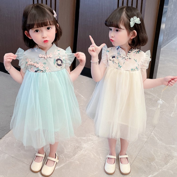 童装2021夏季新款韩版女童公主裙儿童圈圈旗袍汉服网纱裙无袖裙子