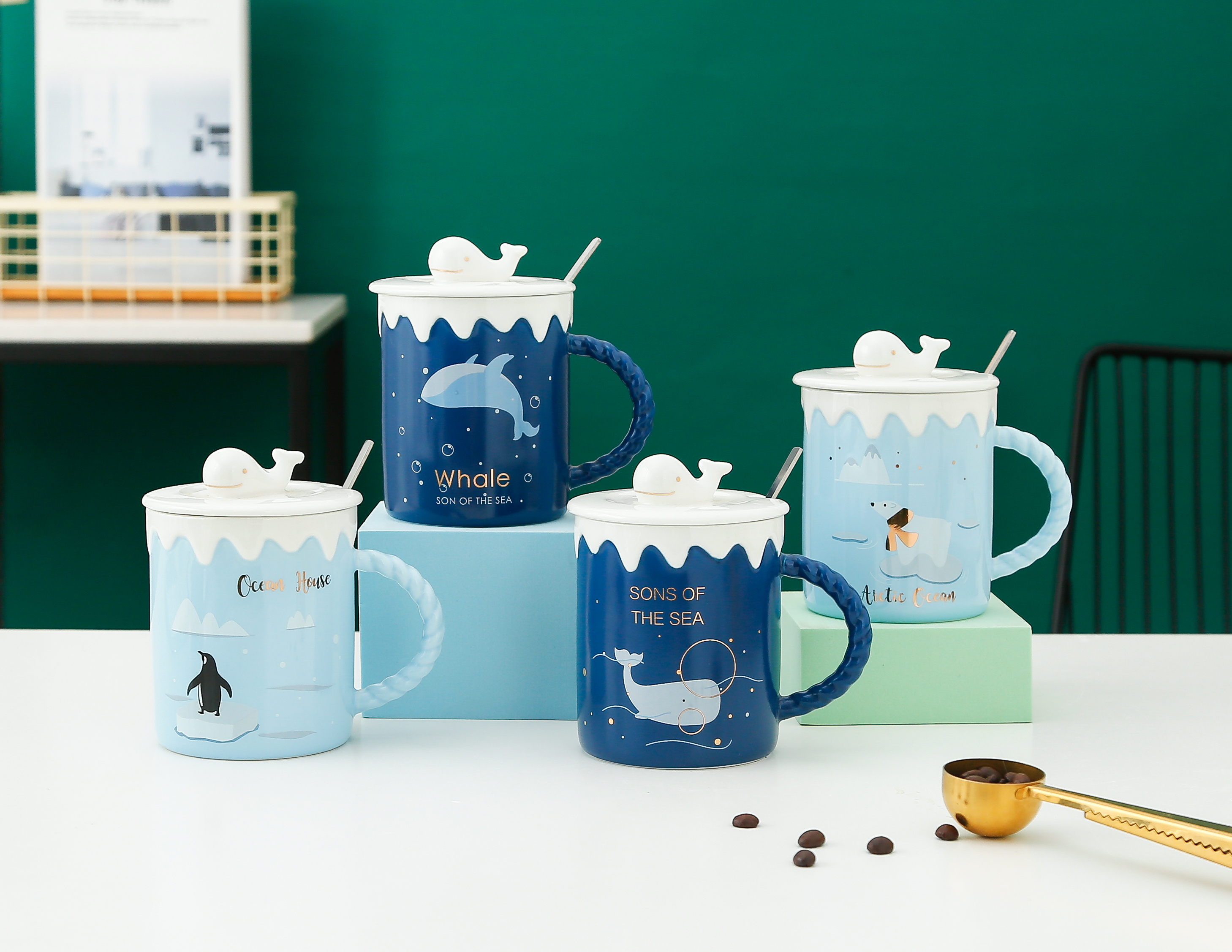 可爱个性立体3D鲸鱼卡通马克杯带盖勺咖啡杯日式动物陶瓷杯