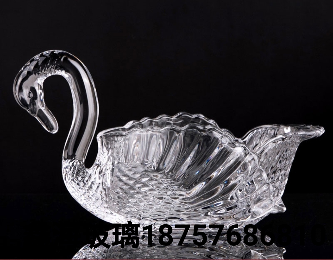 天鹅水果篮玻璃果盘工艺品摆件 大天鹅果斗金色玻璃装饰品果篮