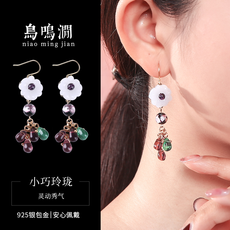 花瓣琉璃长款耳环女纯银个性百搭简约超仙复古耳坠韩国冷淡风吊坠
