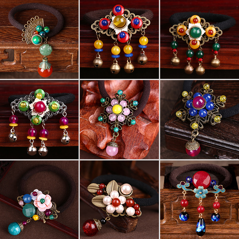 发圈女原创手工民族风玉石玛瑙头饰发绳复古风装饰品橡皮筋发饰