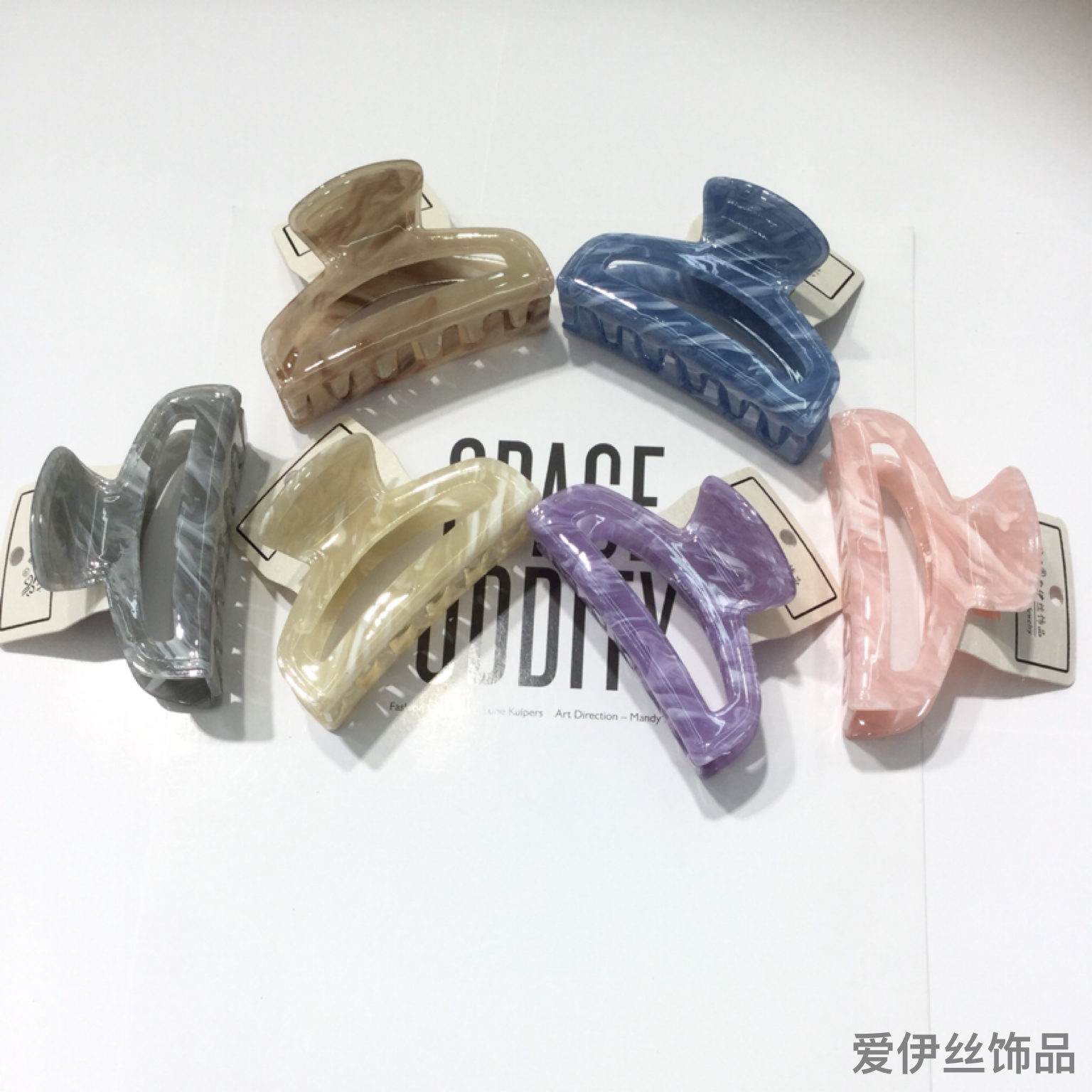 亚克力大理石盘发夹网红爆款 精致高尚气质头饰发抓 镂空抓夹