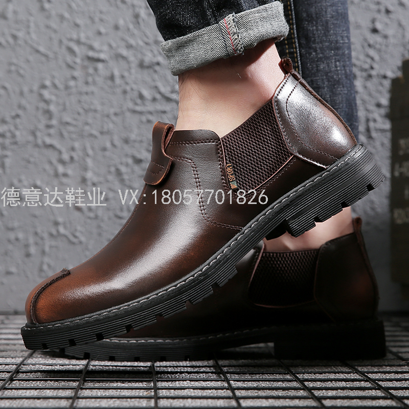 男鞋2021夏季新款低帮真皮一脚蹬工装防滑马丁靴大头男士休闲皮鞋
