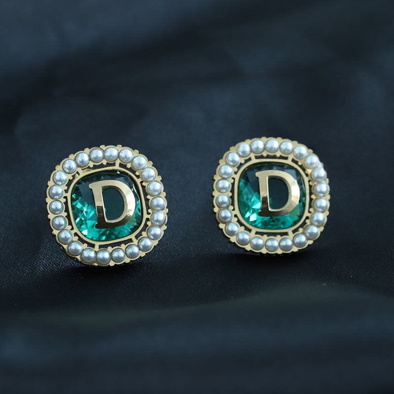 珍珠耳环 防过敏钛钢耳钉 绿锆石时尚百搭高品质耳饰女