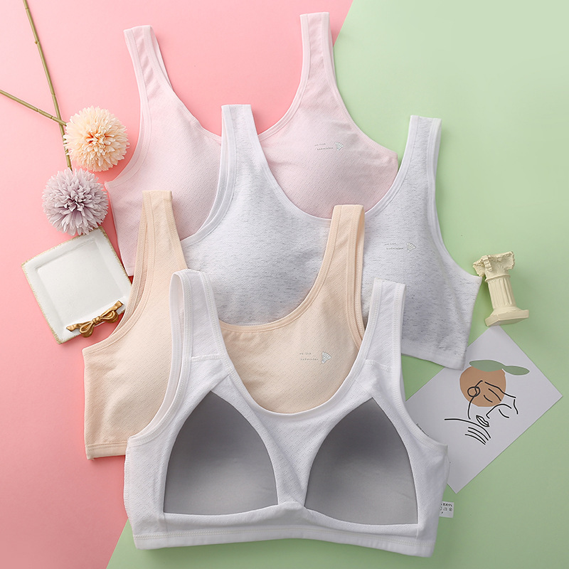 学生棉质裹胸一体式三角罩杯带胸垫少女发育期内衣运动防走光抹胸