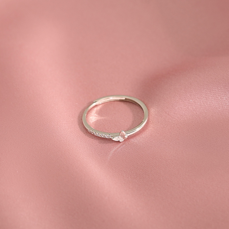 纯银日式轻奢蝴蝶戒指女冷淡风高级气质甜美开口可调节食指戒