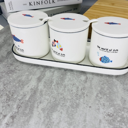 Household Chinese Tableware Ceramic Seasoning Jar Four-Piece Kitchen Supplies Gift