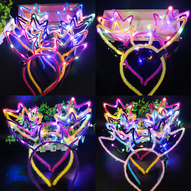 厂家直销LED14灯麋鹿耳朵头箍头扣猫兔角女生夜市扫码地摊玩具批