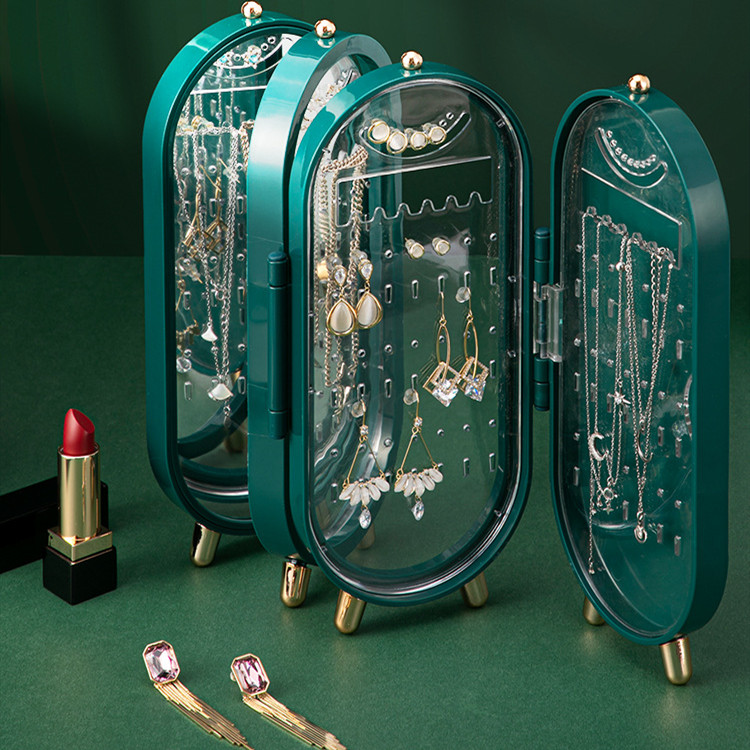 新款屏风折叠收纳首饰盒桌面防尘手饰品耳钉项链珠宝收纳展示架